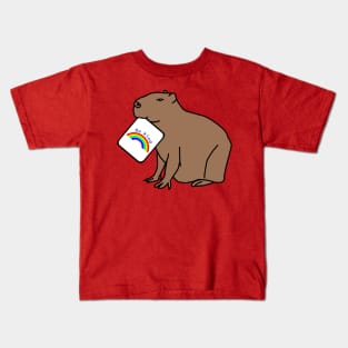 Cute Capybara Says Be Kind With a Rainbow Kids T-Shirt